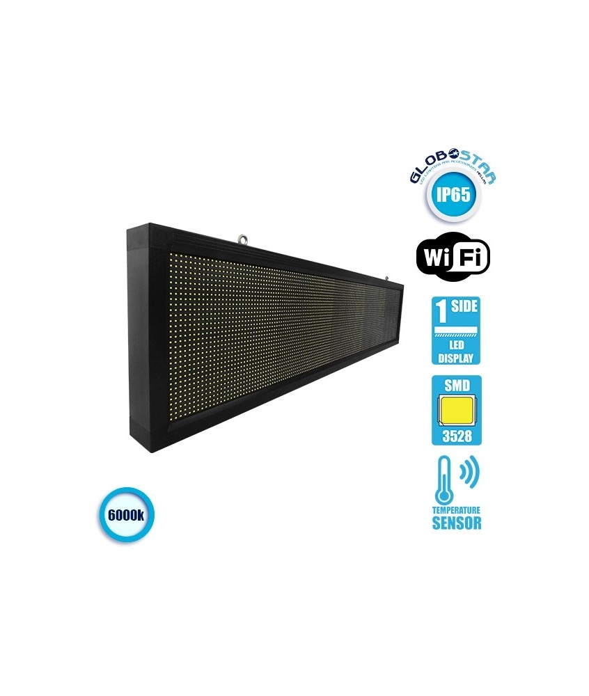 GLOBOSTAR® DISPLAY 90280 Κυλιόμενη Ψηφιακή Επιγραφή 160x32cm P10 Μονής Όψης LED AC 220-240V Αδιάβροχο IP65 Ψυχρό Λευκό 6000K - WiFi Control μέσω FK APP - Αισθητήρας Θερμοκρασίας & Υγρασίας - Μ168 x Π9 x Υ40cm - 2 Χρόνια Εγγύηση